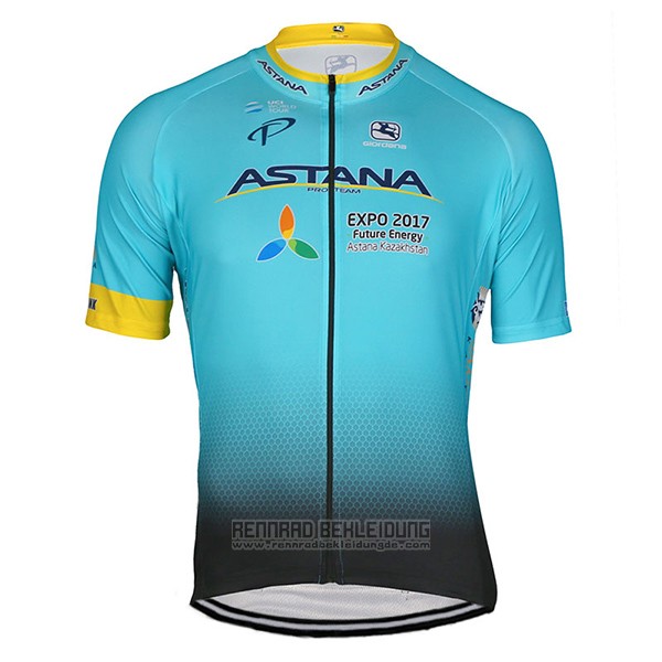 2017 Fahrradbekleidung Astana Hellblau Trikot Kurzarm und Tragerhose